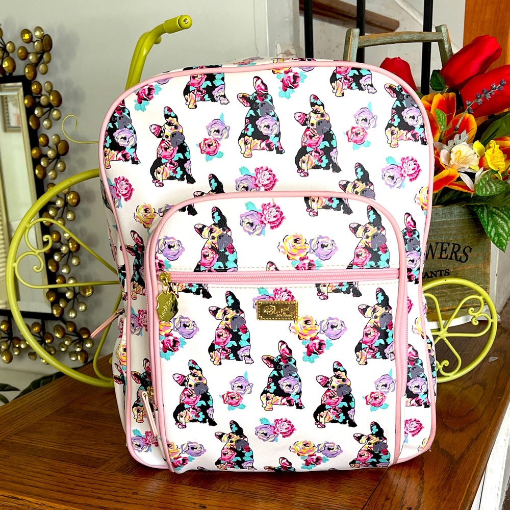 Betsey Johnson white pink floral dog print backpack